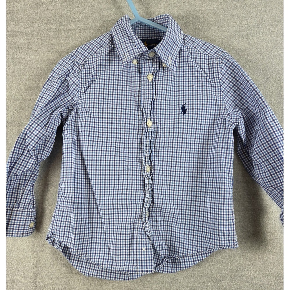 Polo‎ Ralph Lauren Button Up Shirt Boys 3T Blue White Gingham Check Preppy Logo